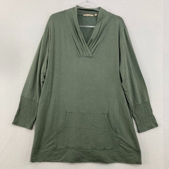 Soft Surroundings size 2X Green Olive V Neck Front Pocket Tunic Sweatshirt Comfy - Picture 1 of 9